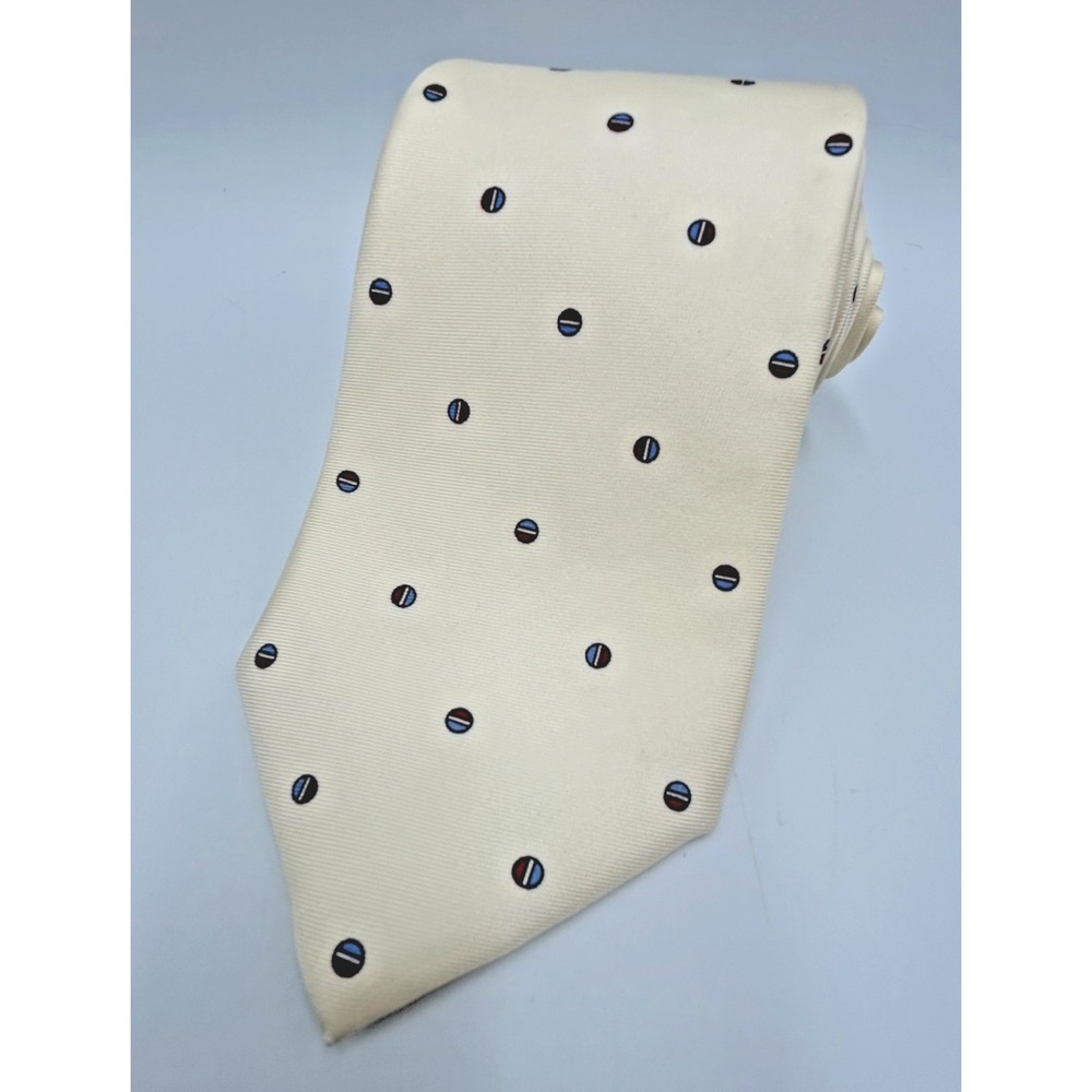 Christian Dior All Silk "Pepsi‎ Tie" Men's Off-White Geometric Designer Vintage